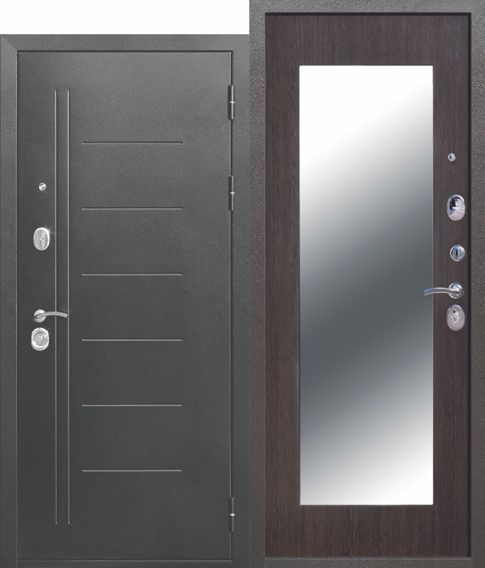Входная дверь Троя Серебро МАКСИ зеркало Венге 10 см