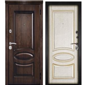 Входная дверь МетаЛюкс Элит М71.1 Дуб темный+ патина / Белый винорит+ патина золото
